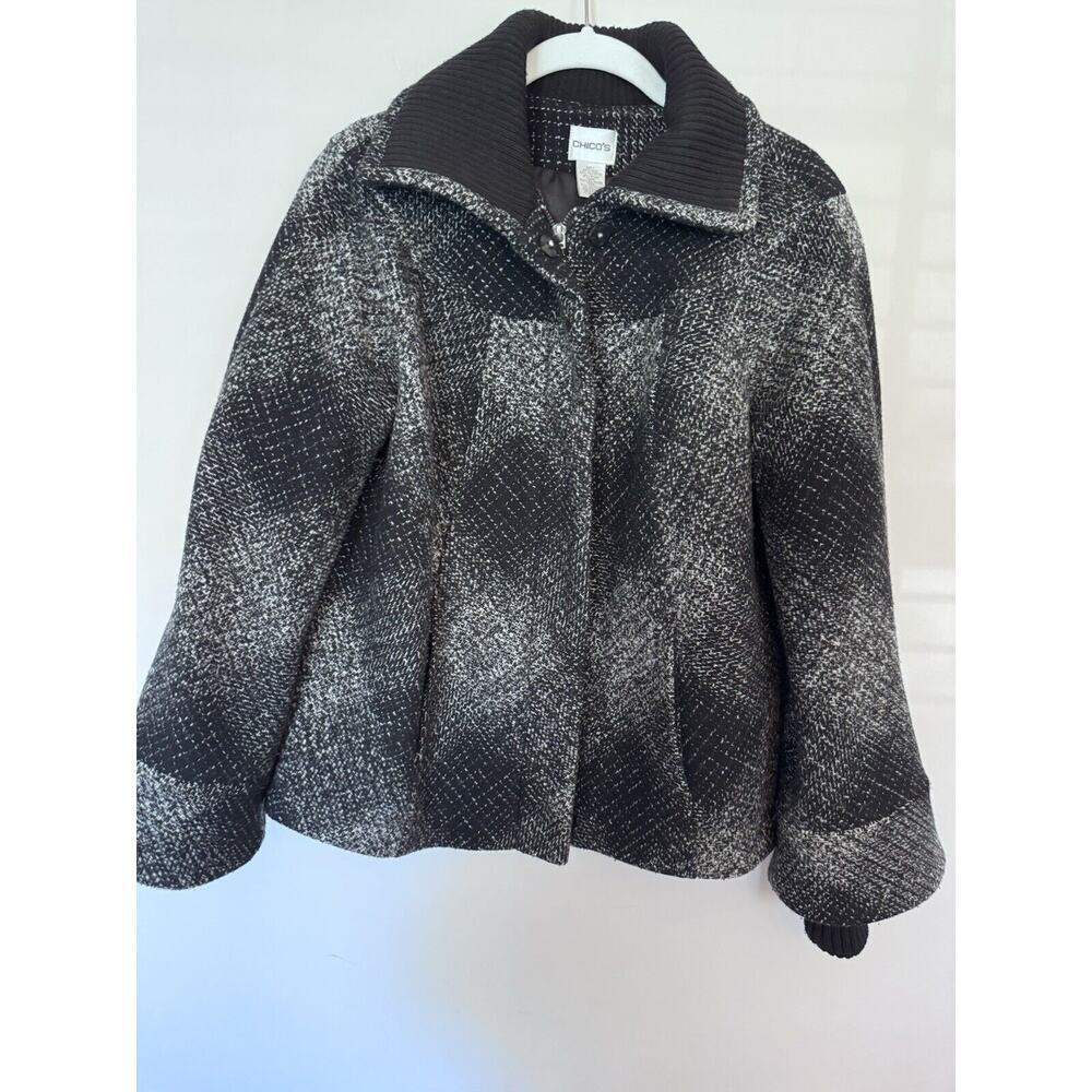 Chico's Women's Tweed Wool Blend Black And White Coat Size 4/6